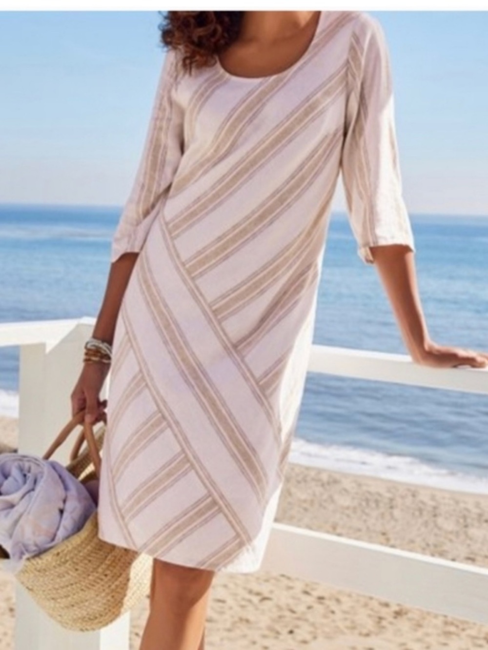 Soft Surroundings Equinox striped linen blend dress size S
